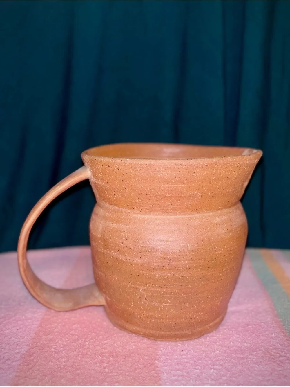 Vtg 1980s Handmade Raw Terracotta Earthenware Pottery Pitcher